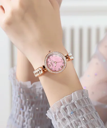 Vista 3 de OLEVS Set de Reloj para Mujer con Diamantes Brillantes, Juego de Relojes Elegantes de Oro Rosa, Pulseras y Collares de Lujo para Dama