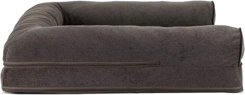 Vista 5 de Furhaven Cama ortopédica de espuma para perros, estilo sofá, de sherpa y chenilla, estilo caja de huevos, café, L