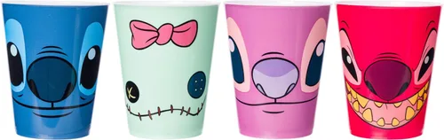 Vista 2 de Silver Buffalo Lilo and Stitch Faces, juego de 4 vasos de plástico, 1.5 Caras de personajes de Lilo y Stitch