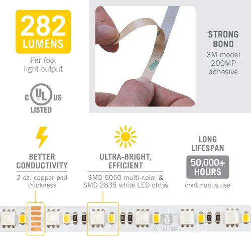Vista 5 de Armacost Lighting RibbonFlex Pro - Cinta de luz LED multicolor y blanca de 60 + 60 LEDs/m, 8.2 pies (8.2 ft) (624210)