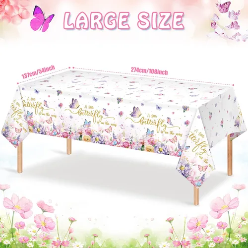 Vista 2 de FunnyPars Paquete de 3 manteles de mariposa para baby shower, decoración de baby shower, mantel rectangular desechable de plástico con temática