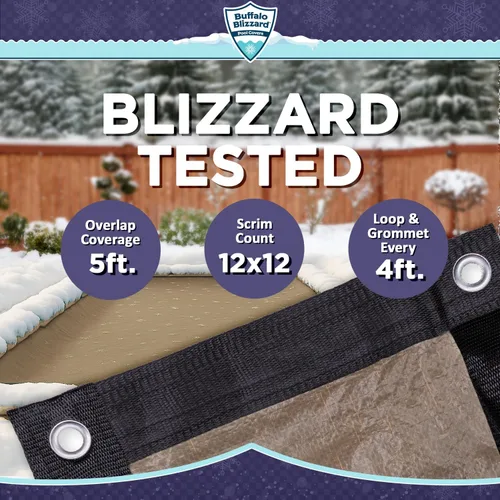 Vista 3 de Buffalo Blizzard Supreme Plus - Cubierta rectangular para piscina de invierno de 12 pies x 20 pies, color tostado/plateado, resistente para piscinas