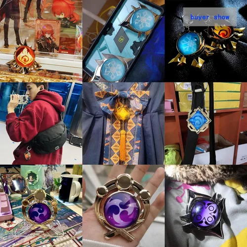 Vista 5 de Loveqiqi Genshin Impact Vision - Llavero Mondstadt Pyro, accesorios de llavero para cosplay, réplica exacta del juego