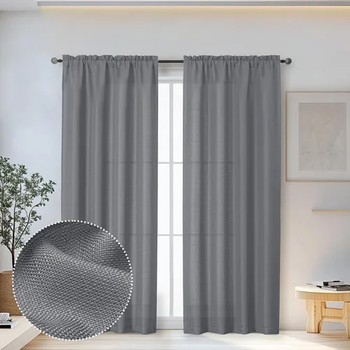Vista 10 de OWENIE Bob Juego de 2 Paneles de Cortinas Negras de Cocina para Ventanas de 36 Pulgadas de Largo, Cortinas Cortas de Café con Textura de Lino