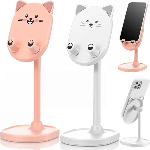 Vista 9 de Kathfly Paquete de 2 bonitos soportes para teléfono, soporte ajustable para teléfono de conejito para escritorio, soporte Kawaii, accesorios