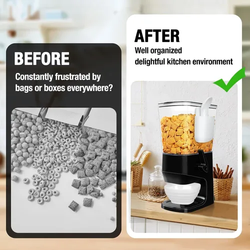 Vista 3 de Dispensador de cereales para encimera con cuencos y cucharas, contenedores de cereales para almacenamiento en despensa, organizador de aperitivos