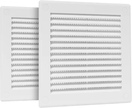 Vista 34 de Paquete de 2 cubiertas cuadradas de ventilación de aire de 4" x 4" (tamaño exterior) - Deflector de ventilación de plástico negro - Malla
