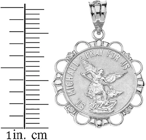 Vista 2 de Collar con colgante de plata de ley 925 con colgante de San Miguel el Arcángel