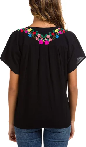Vista 6 de YZXDORWJ - Cómoda blusa mexicana bordada de verano y sin mangas para mujer