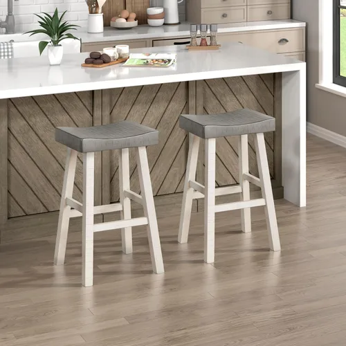 Vista 10 de Juego de mesa de bar Lexicon para 3, juego de mesa pequeña de cocina, mesa de isla de cocina con 3 taburetes de bar de silla de montar, juego