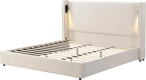 Vista 11 de Christopher Knight Home Hazel - Cama de cabecera tamaño King tapizada de 49.20 pulgadas de alto, plataforma de soporte de panel de listones,