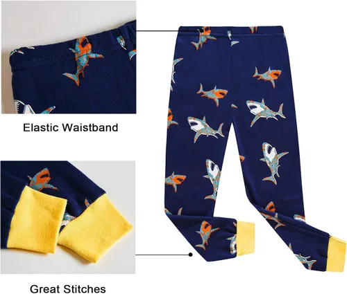 Vista 6 de Benaive Pijama para niños, pijama de algodón para niño, conjunto de pantalones de 4 piezas para niños