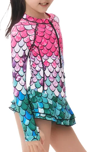 Vista 3 de YOLIPULI Rashguard de manga larga para niñas, traje de baño de una pieza con protección UV