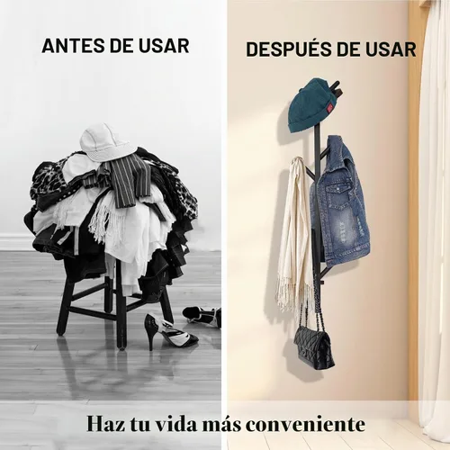 Vista 7 de Juego de 2 percheros negros para pared, perchero para ropa, bolsos, gorras, ganchos verticales de metal para sala de estar, dormitorio, entrada