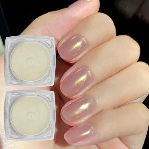 Vista 2 de 2 polvos de cromo Aurora para uñas blanco iridiscente, polvo de uñas cromado de sirena, polvo de perlas de uñas camaleón, cromo camaleón, pigmento 2