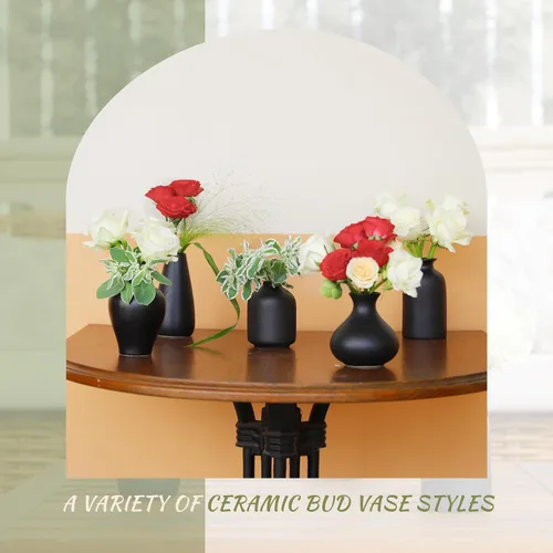 Vista 7 de Juego de 8 jarrones negros pequeños, mini jarrones de cerámica para flores Pampas Grass, Perfect for Living Room, Table Centerpieces, Black Vases