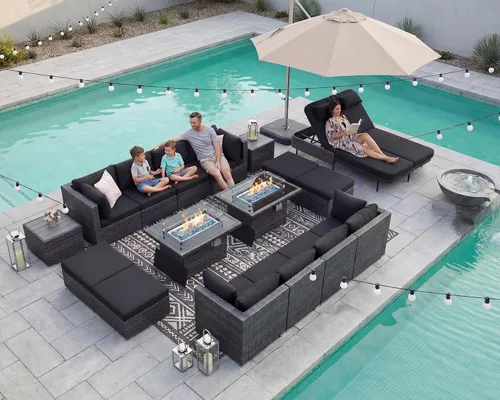 Vista 98 de NICESOUL Juego de muebles de patio de ratán extra grande con mesa para fogata de gas y propano, 29.3 pulgadas, respaldo alto, cómodos conversaciones