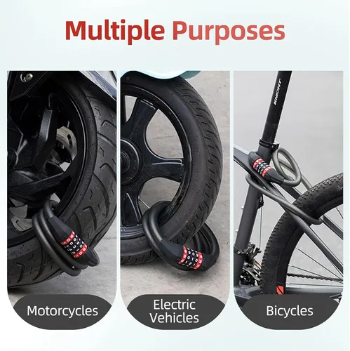Vista 6 de Rockbros - Cable de bloqueo para bicicleta, combinación de 5 dígitos, 47 pulgadas, ligero Cables de aleación anti-corte, impermeable antioxidante