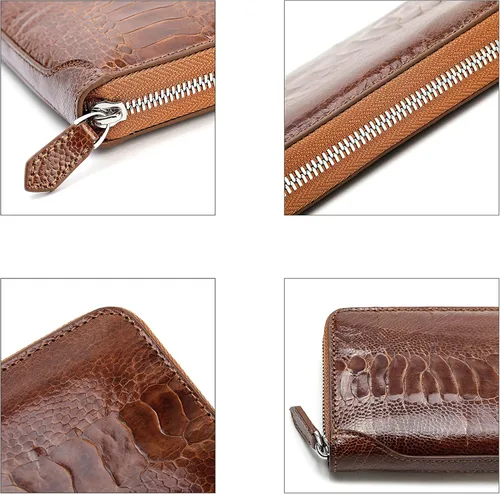 Vista 4 de Cartera de cuero de cocodrilo genuino para hombre cartera de lujo hecha a mano Marrón Minimalista