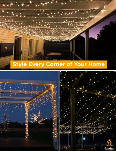 Vista 9 de EcoNour Guirnalda de 480 luces LED parpadeantes de 20 pies para árbol de Navidad, 8 modos de luces para decoración con temporizador y función