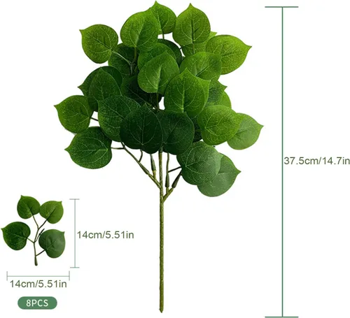 Vista 2 de 6 piezas de hojas de manzana artificiales, tallos largos, 14.7 hojas de eucalipto, ramas verdes sintéticas para arreglos florales, ramos de florero
