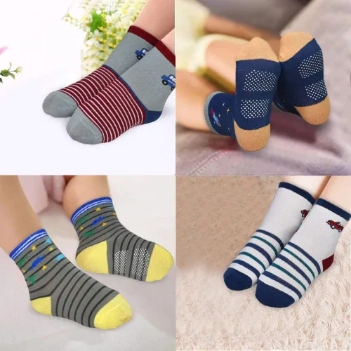 Vista 4 de Calcetines SkiBeaut para niño 12 pares de calcetines antideslizantes para niño calcetines de algodón con adherencia para niños de 1-3 3-5 5-7 años