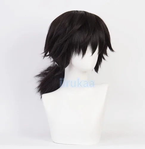 Vista 2 de iirukaa Tomioka Giyuu - Peluca de cosplay para Demon Slaye, anime Kimetsu no Yaiba, personajes de Halloween, pelucas de cosplay con gorra de peluca