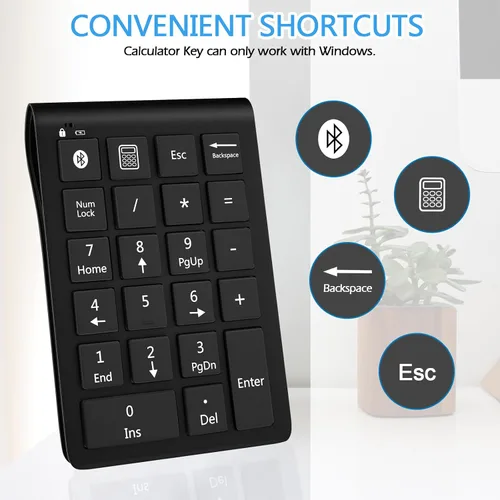 Vista 4 de Foloda Teclado numérico Bluetooth: almohadilla numérica inalámbrica con cable de 22 teclas, extensiones de teclado de entrada de fecha