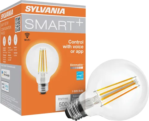 Vista 21 de Sylvania WiFi LED Smart ST19 RGBW - Bombilla de filamento de color y acabado ámbar, 7 W eficiente, para Alexa/Google Assistant, 2000 K, no requiere
