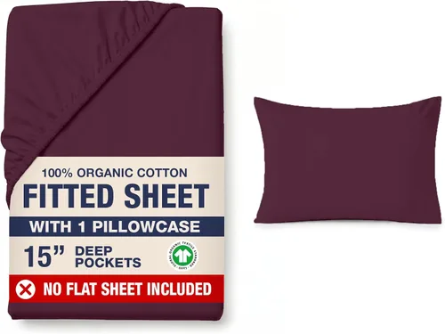 Vista 61 de LANE LINEN - Sábana bajera tamaño individual 100% algodón orgánico y 1 funda de almohada, tejido de percal suave, transpirable, apta para colchones