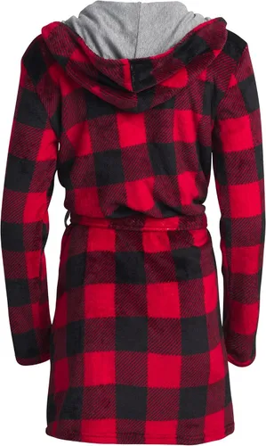 Vista 5 de Lucky Brand Bata de baño de forro polar con cuello de chal y cinturón para mujer con capucha