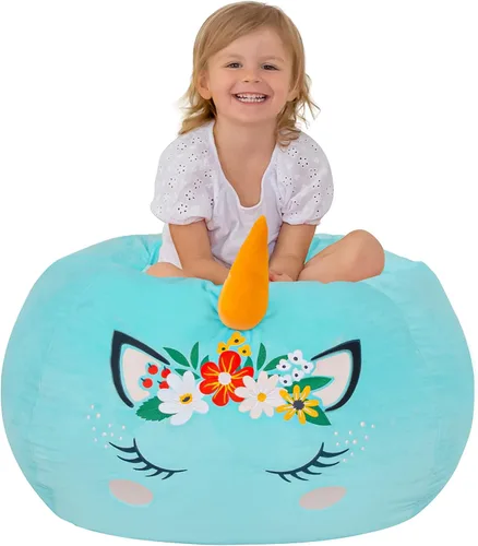 Vista 18 de Aubliss - Silla de almacenamiento para peluches en forma de puf (Estrella Aqua, Mediana (32"))