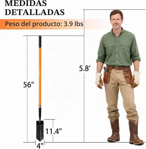 Vista 5 de Nohovu Pala de zanja para excavar, pala de trinchera de 4 pulgadas, pala de zanja resistente con mango de fibra de vidrio, 56 pulgadas