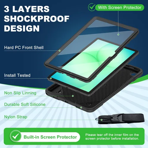 Vista 3 de Funda para Samsung Galaxy Tab A9+/ A9 Plus de 11 pulgadas 2023 con protector de pantalla con soporte giratorio de 360°, correa para el hombro, funda