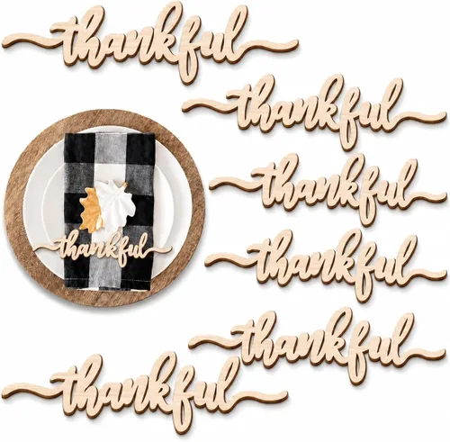 Vista 12 de Tarjetas de lugar de Acción de Gracias Blessed, Thankful, Grateful Letreros de madera para mesa de comedor de otoño, adorno de mesa de casa