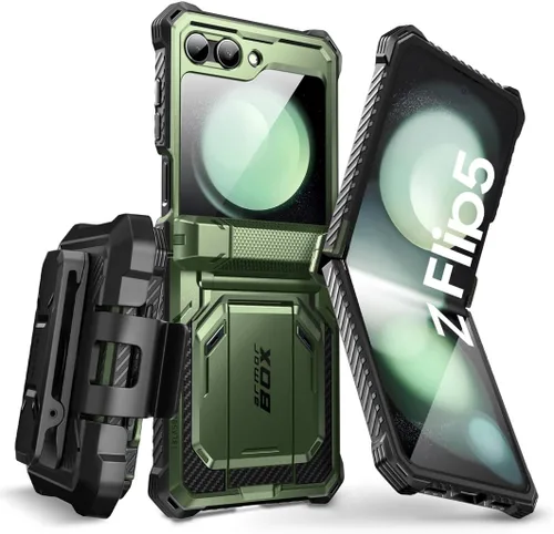 Vista 13 de i-Blason Funda magnética para Samsung Galaxy Z Flip 5 con soporte, protector de pantalla integrado, protección de bisagra, protección de cuerpo Negro