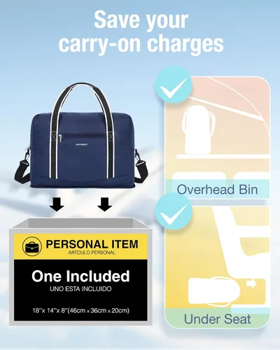 Vista 2 de BAGSMART Bolsa de lona para hombre y mujer, Azul marino, Bolsa de viaje