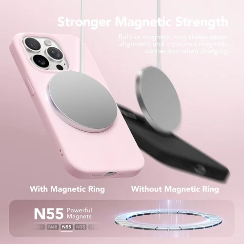 Vista 2 de GONEZ - Funda magnética para iPhone 15 Pro Max, funda de silicona A-Chalk Rosa