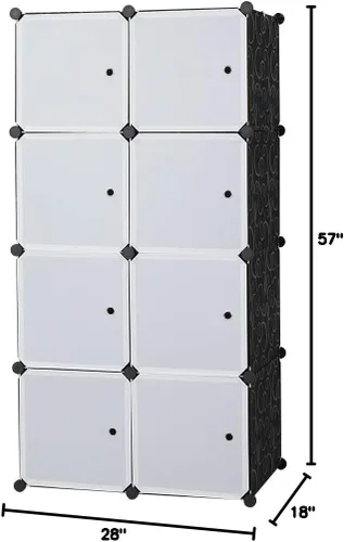 Vista 2 de Organizador de 8 cubos, apilable, estantes de almacenamiento de cubo de plástico, diseño modular multifuncional con barra para colgar, puertas