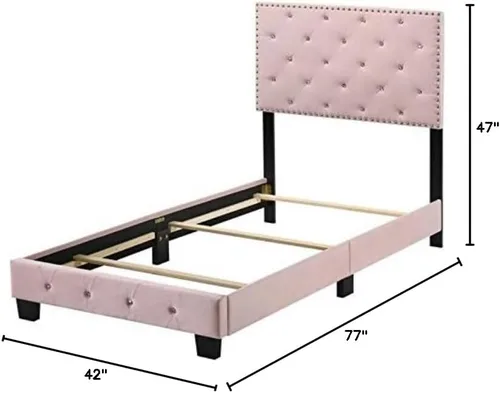 Vista 3 de Maklaine Moderna cama individual tapizada de terciopelo, 42 pulgadas de ancho x 77 pulgadas de profundidad x 47 pulgadas de alto, acabado rosa