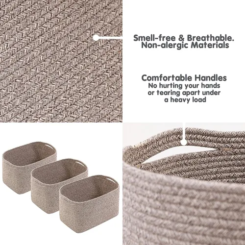 Vista 8 de CHAT BLANC Cestas de cuerda de algodón para organizar Cestas de almacenamiento para estantes Cesta de cuerda para almacenamiento, cestas