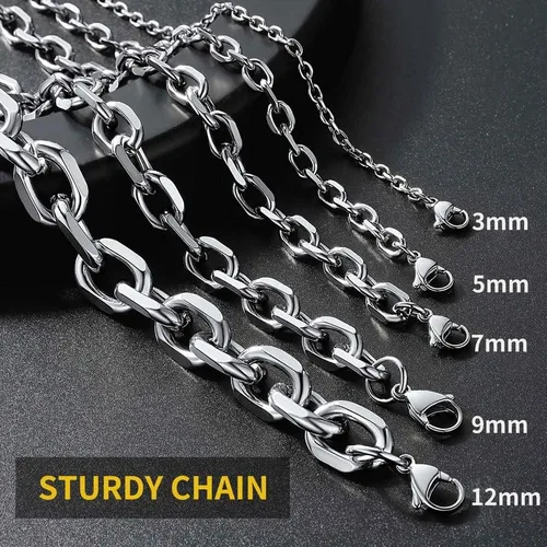 Vista 4 de ChainsHouse - Collar cubano para hombre y mujer, 3mm5mm7mm9mm12mm de ancho, acero inoxidablemetal negrochapado en oro de 18 quilates, 18-30 pulgadas