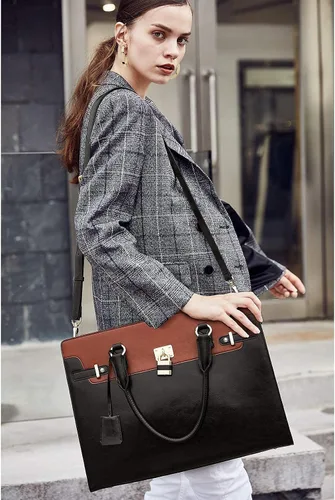 Vista 3 de BOSTANTEN Maletín para mujer, bolso de cuero para laptop, cartera de cuero para mujer
