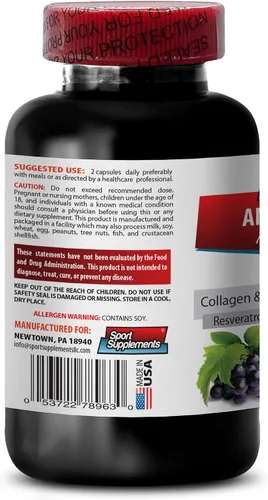 Vista 3 de Resveratrol 250 - Píldoras antiarrugas - Cuidado de la piel antienvejecimiento para mujeres, píldoras antiarrugas de colágeno, jugo de aloe vera