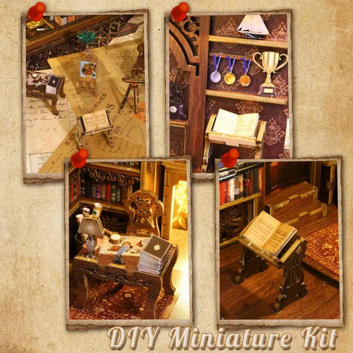 Vista 4 de Kit de Rincón de Libros, MOJINO Rompecabezas 3D en Miniatura DIY Sujetalibros de Madera Casa de Muñecas con Luces LED para Decoración de Estantería