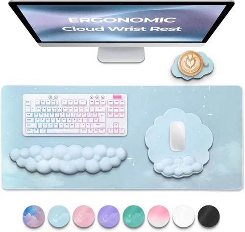Vista 2 de Juego de Reposamuñecas para Teclado y Mouse de Calidad Premium en Forma de Nube – Accesorios de Escritorio Ergonómicos de Espuma Viscoelástica