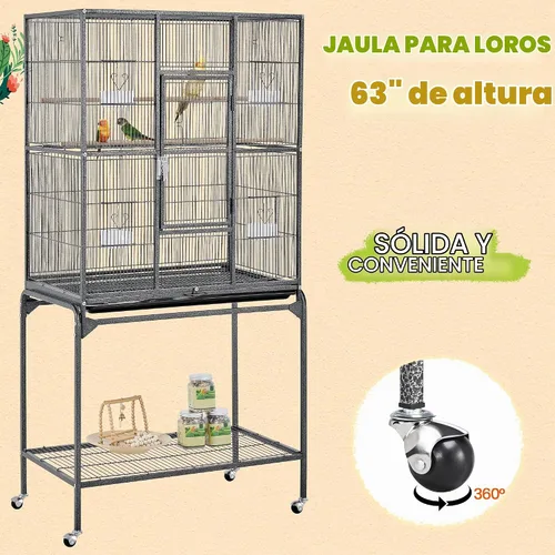 Vista 7 de Yaheetech Jaula grande de hierro forjado de 63 pulgadas para pájaros africanos pequeños cuáqueros de Amazon Loros canarios jaula de vuelo