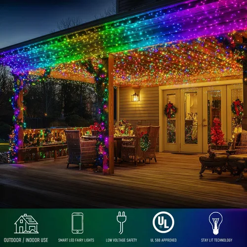 Vista 5 de TW SHINE Luces de Navidad inteligentes, 300 luces LED de 98.5 pies que cambian de color, cadena de luces de Halloween con cable transparente