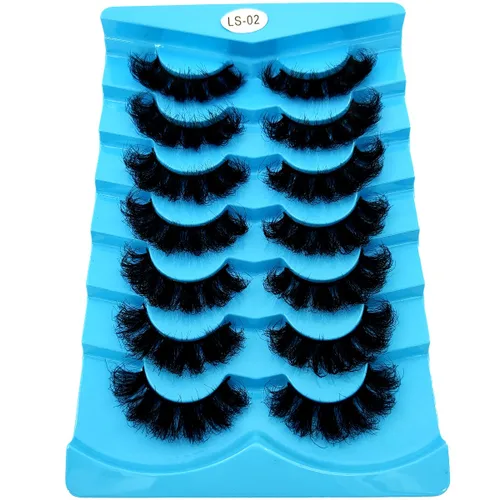 Vista 15 de 6 pares de pestañas postizas de ojo de gato, esponjosas pestañas de visón sintético 8D, pestañas dramáticas largas y gruesas (7 pares-BHZ01)