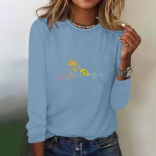 Vista 2 de Sudadera vintage para mujer, manga larga, cuello redondo, sin botones, camisetas básicas, sin capucha, blusa, túnicas